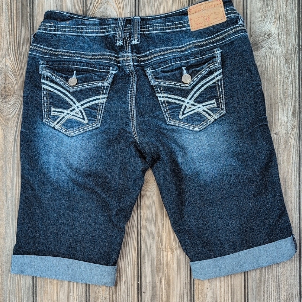 Amethyst Denim Bermuda Shorts - Size 7 - Dark Wash Distressed​